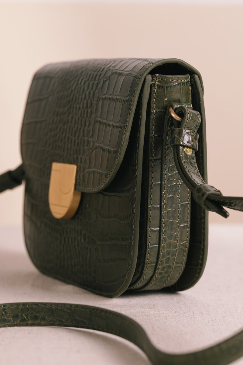 Lenny bag in khaki crocodile-effect leather