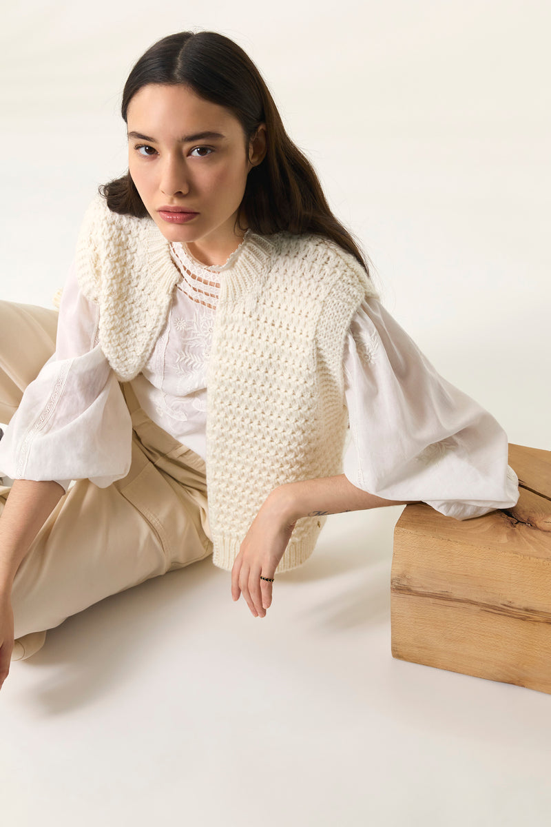 Sleeveless cardigan Aster Creme