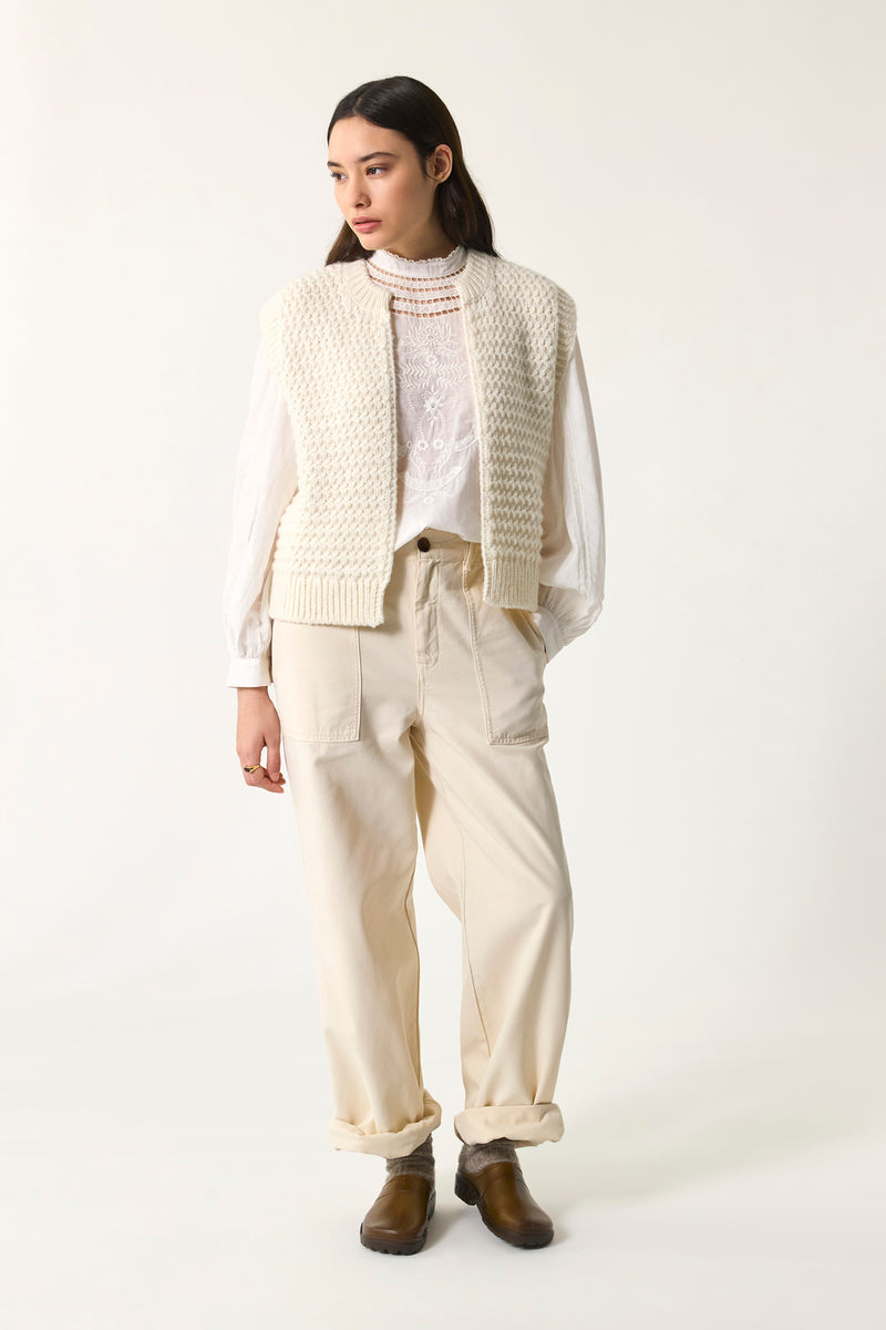 Sleeveless cardigan Aster Creme